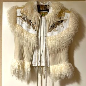 Beautiful Leather, Suede, and Angora Vest. Sz L